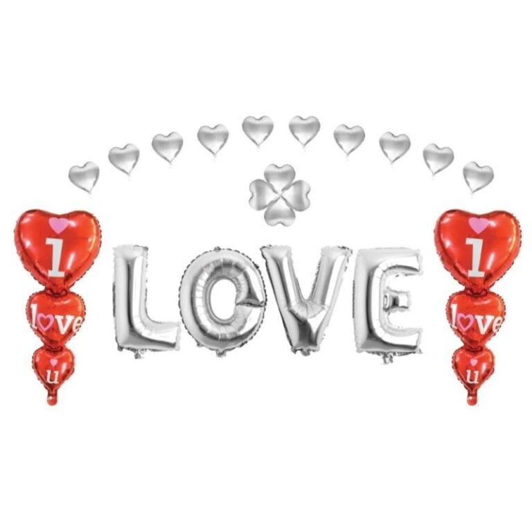 GÜMÜŞ KIRMIZI 3'LÜ LOVE KALP'Lİ SET FOLYO BALON