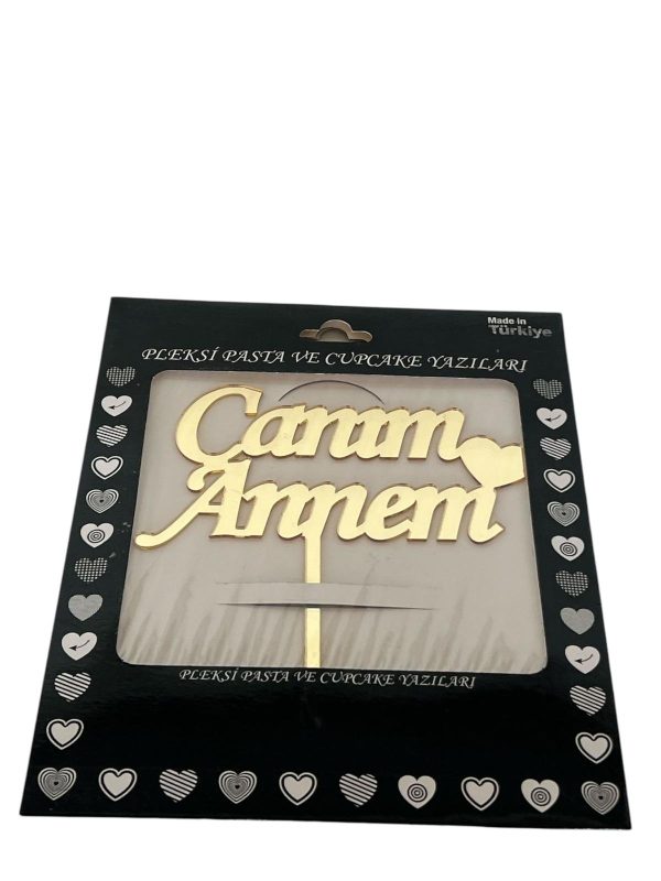 GOLD CANIM ANNEM YAZILI PLEKSİ PASTA SÜSÜ