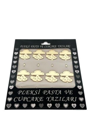 GOLD BULUT BEBEK FİĞÜRLÜ PLEKSİ PASTA KÜRDANI 8'Lİ