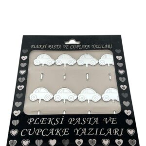 GÜMÜŞ ARABA FİGÜRLÜ PLEKSİ PASTA KÜRDANI - Görsel 1
