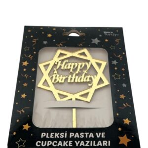 GOLD 8'GEN HAPPY BİRTHDAY YAZILI PLEKSİ PASTA SÜSÜ - Görsel 1