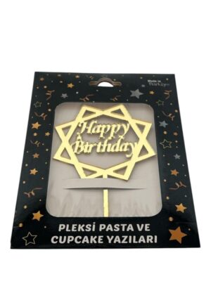 GOLD 8'GEN HAPPY BİRTHDAY YAZILI PLEKSİ PASTA SÜSÜ - Görsel 1