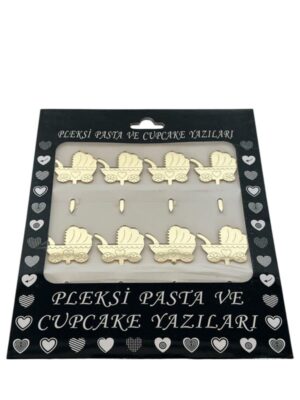 GOLD BEBEK ARABASI PLEKSİ PASTA KÜRAN 8'Lİ - Görsel 1