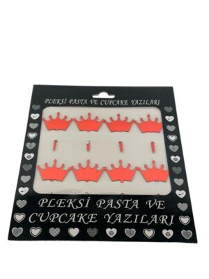 KIRMIZI KRAL TACI PLEKSİ PASTA KÜRDANI 8'Lİ - Görsel 1