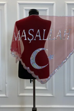 Kırmızı MaşaAllah Yazılı Kına Örtüsü Duvak Set