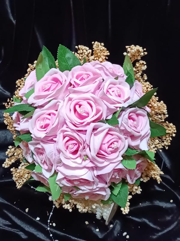 (10) PEMBE GÜL BUKET CİPSO KARIŞIMI GELİN BUKETİ