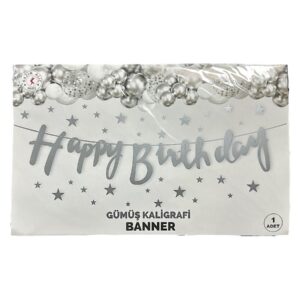 10'LU ALIM GÜMÜŞ HAPPY BİRTHDAY KALİĞRAFİ YAZI BANNER