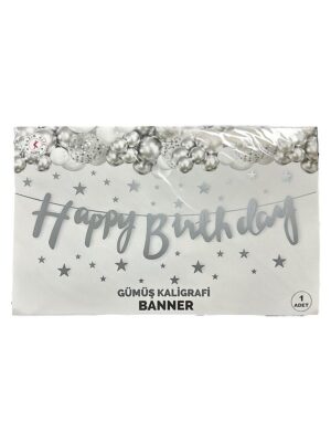 10'LU ALIM GÜMÜŞ HAPPY BİRTHDAY KALİĞRAFİ YAZI BANNER