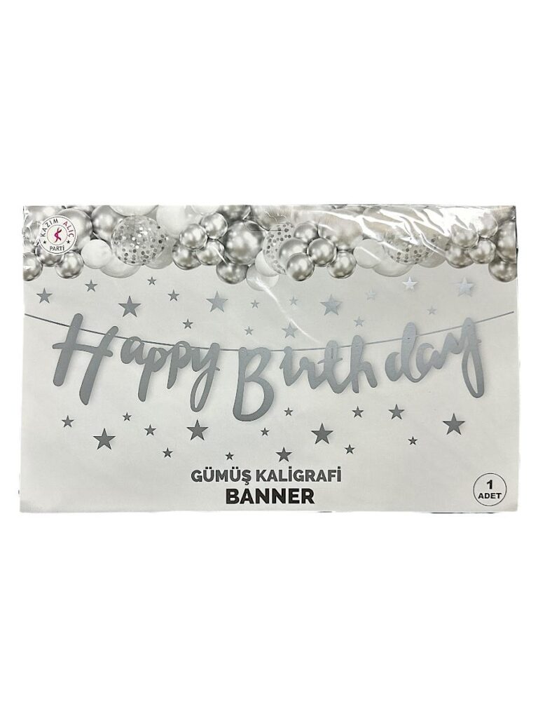 10'LU ALIM GÜMÜŞ HAPPY BİRTHDAY KALİĞRAFİ YAZI BANNER