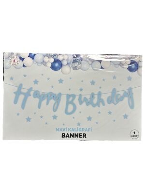 10'LU ALIM MAVİ HAPPY BİRTHDAY KALİĞRAFİ YAZI BANNER