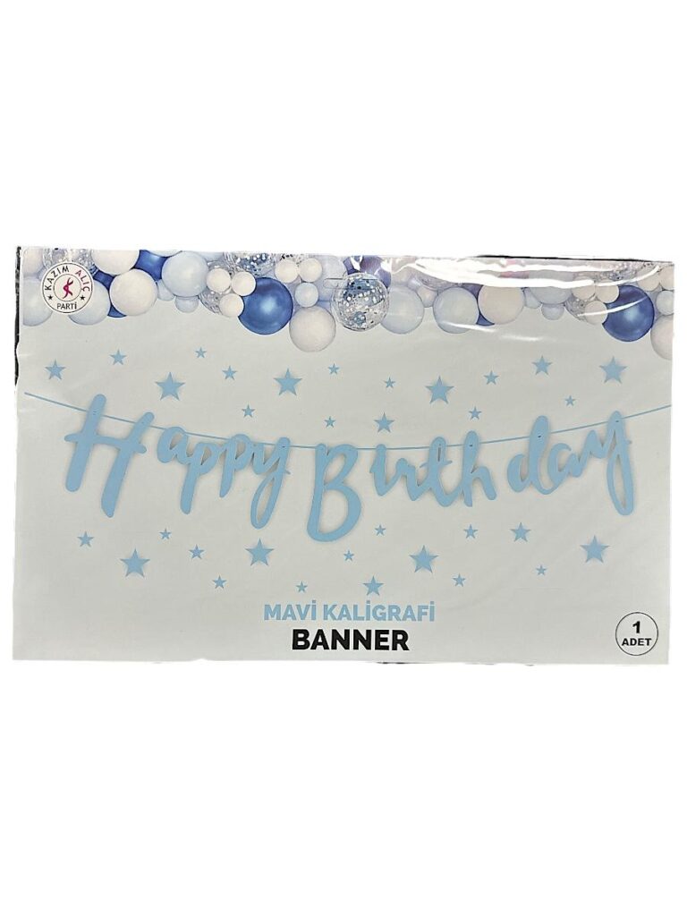 10'LU ALIM MAVİ HAPPY BİRTHDAY KALİĞRAFİ YAZI BANNER