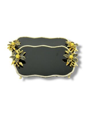 SİYAH GOLD TAŞLI MANOLYA TAŞLI 2'Lİ NİŞAN TEPSİ 5 MODEL - Görsel 1