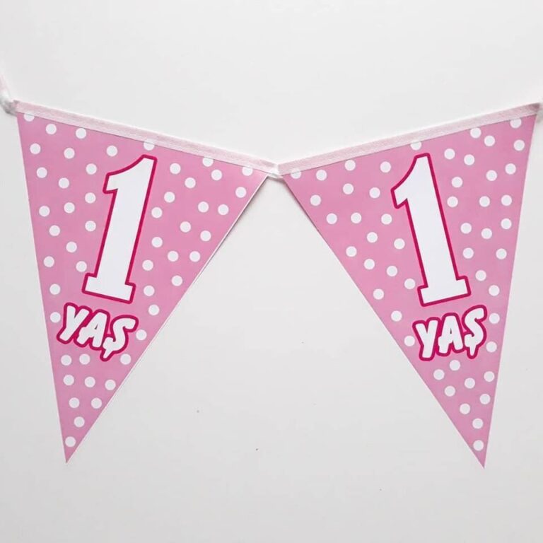 Bebek Parti İyiki Doğdun 1 Yaş Pembe Flama 10 Adet
