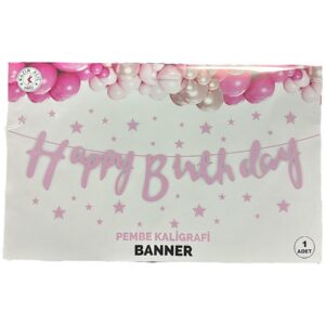 10'lu ALIM PEMBE HAPPY BİRTHDAY KALİĞRAFİ YAZI BANNER