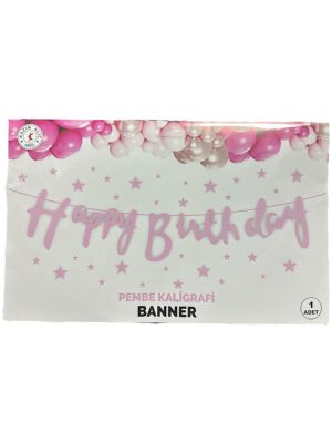 10'lu ALIM PEMBE HAPPY BİRTHDAY KALİĞRAFİ YAZI BANNER
