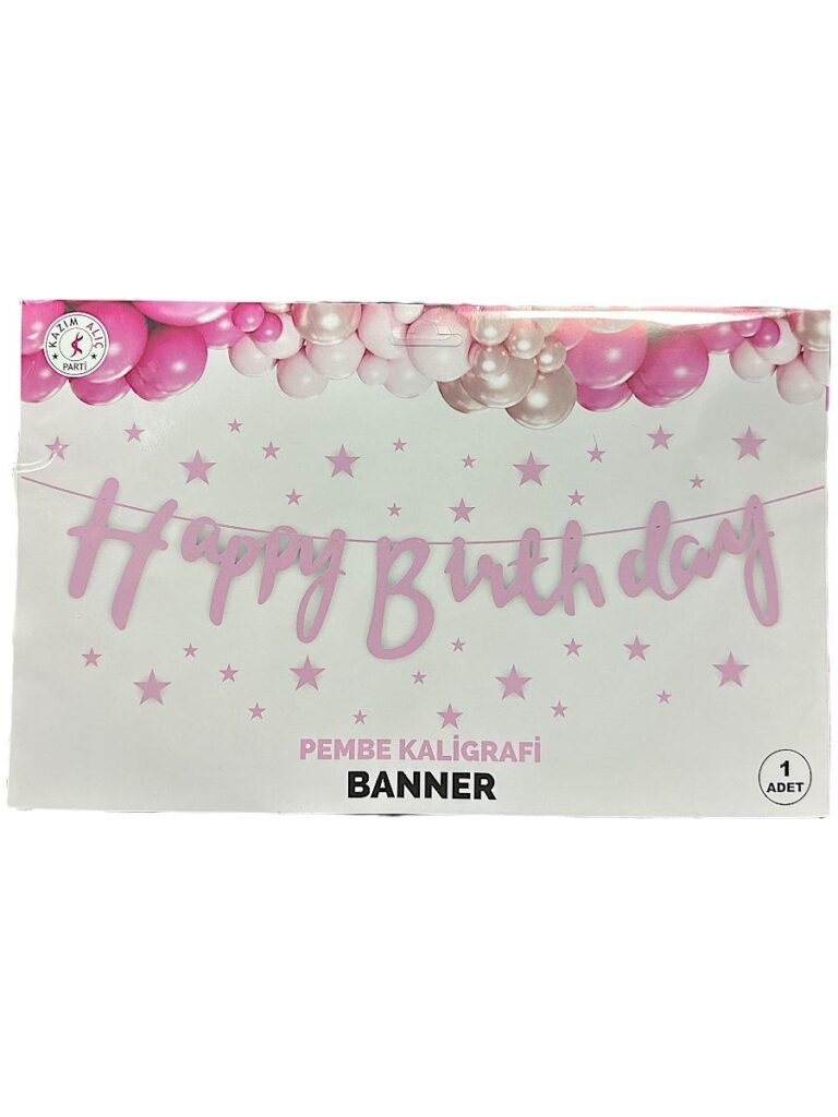 10'lu ALIM PEMBE HAPPY BİRTHDAY KALİĞRAFİ YAZI BANNER