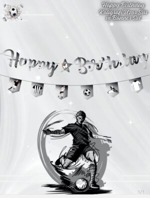 6’LI SİYAH BEYAZ  HAPPY  BİRTHDAY KALOĞRAFİ UZAR BANNER SET