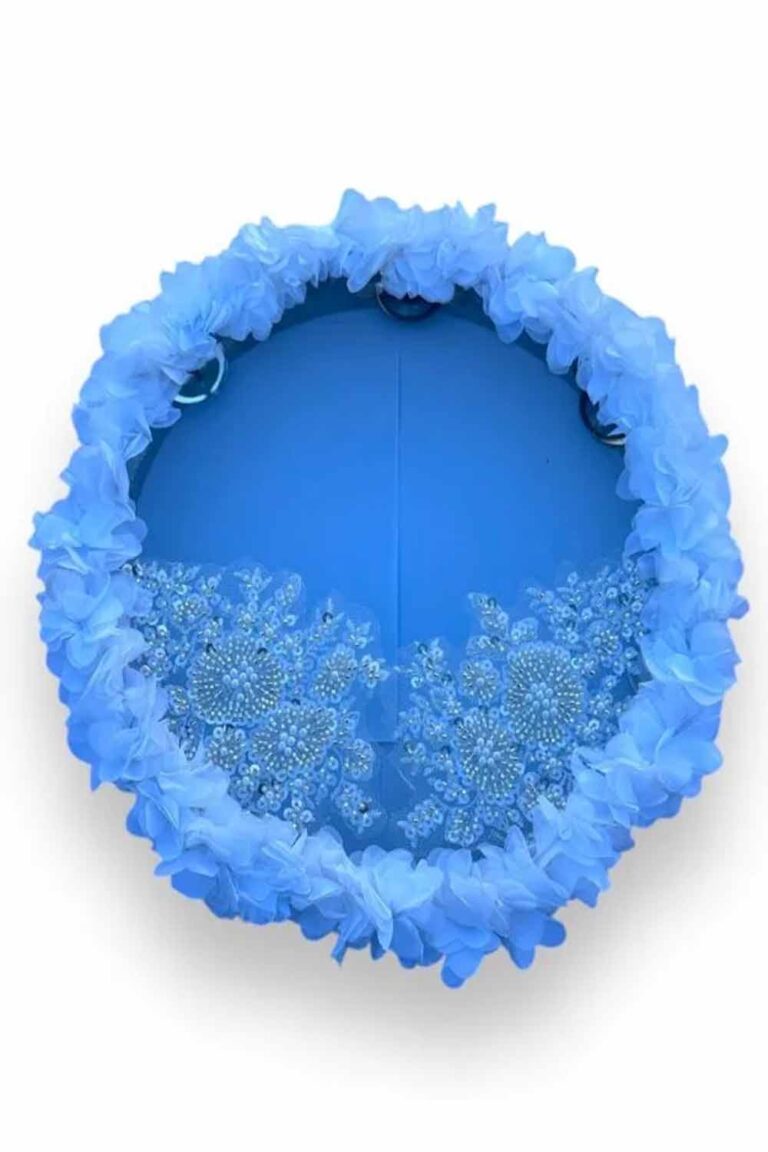 BEYAZ KUMAŞ GÜLLÜ 30 CM ŞEFFAF APLİK SÜSLEMELİ TEF
