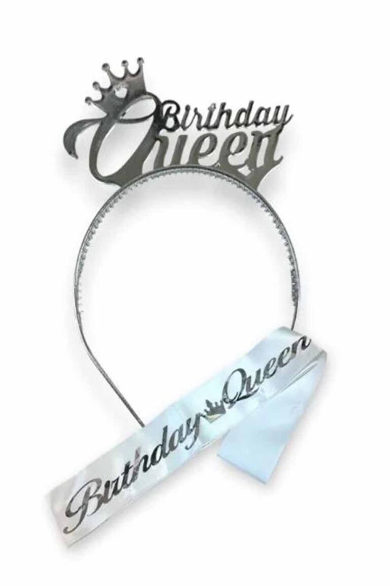 GÜMÜŞ MİKA TAÇ BRİTHDAY QUEEN KUŞAK SET 2'Lİ