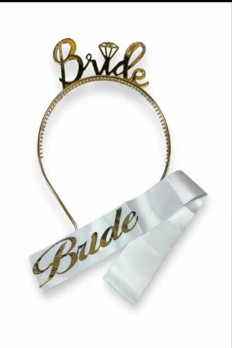 GOLD MİKA TAÇ ( BRİDE TO BE YAZISI ) KUŞAK SET 2'Lİ