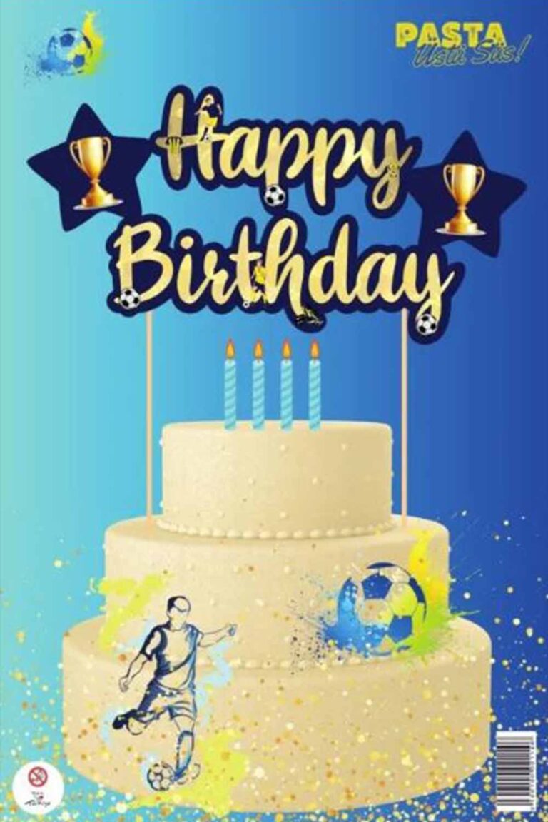 SARI LACİVERT HAPPY BİRTHDAY PASTA SÜSÜ