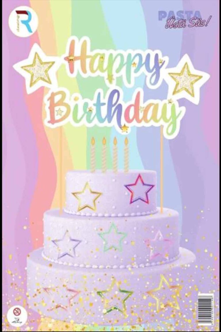 YILDIZ RENKLİ HAPPY BİRTHDAY PASTA SÜSÜ