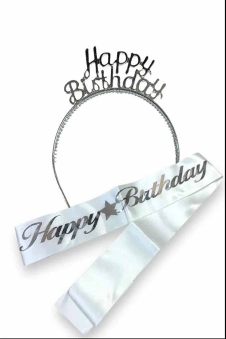 GÜMÜŞ  MİKA TAÇ HAPPY BİRTHDAY KUŞAK SET 2'Lİ