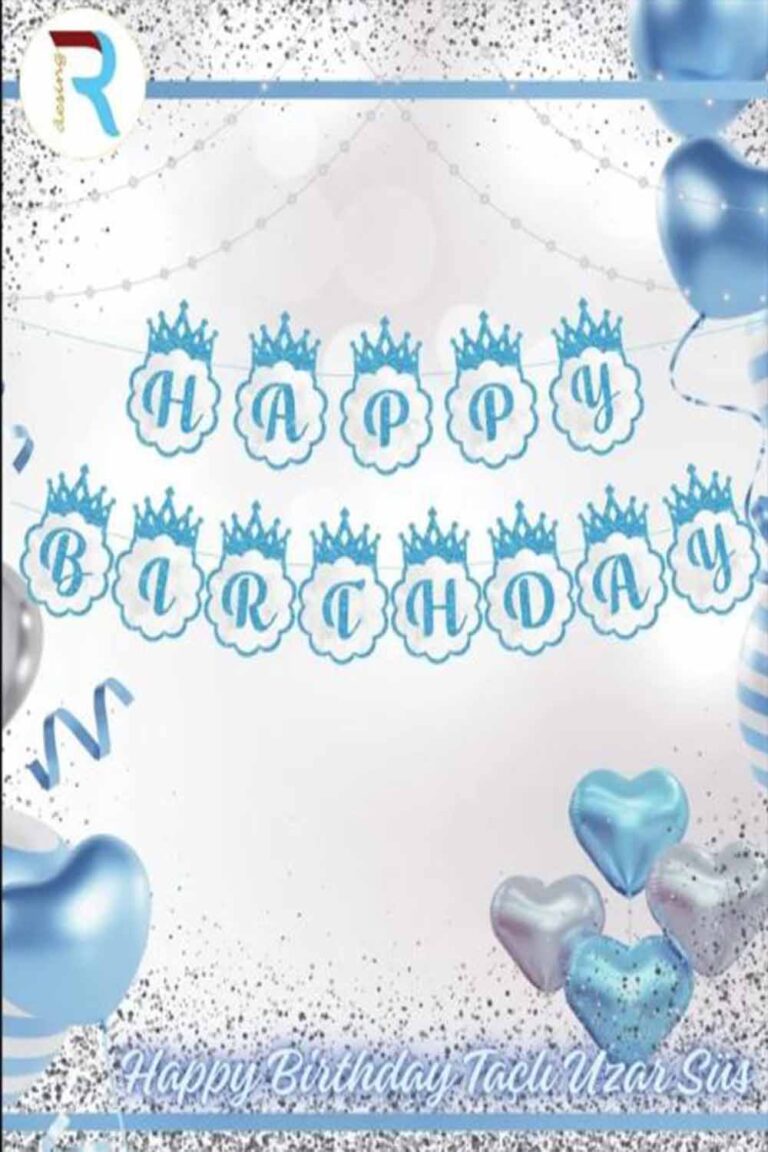 HAPPY BİRTHDAY  TAÇLI UZAR SÜS MAVİ