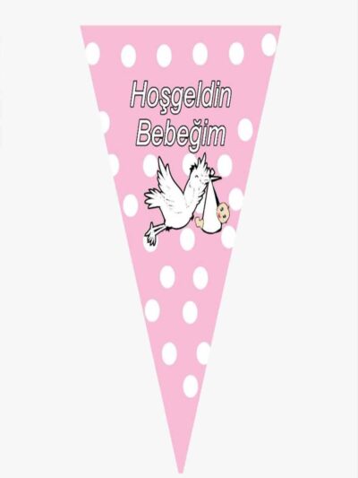 Hoşgeldin Bebeğim Yazılı Leylek Figürlü Pembe Flama 10 Adet