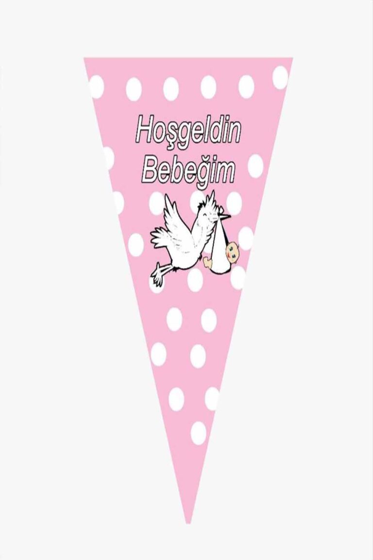 Hoşgeldin Bebeğim Yazılı Leylek Figürlü Pembe Flama 10 Adet
