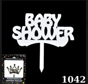 GÜMÜŞ BABY SHOWER YAZILI PLEKSİ PASTA SÜSÜ