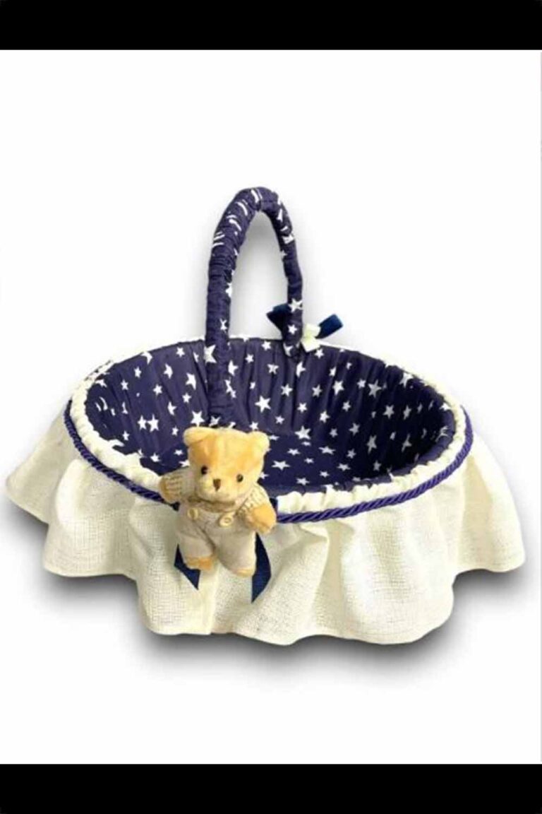LACİVERT AYICIKLI BEBEK  SEPETİ