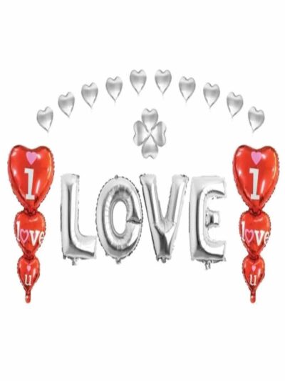 GÜMÜŞ KIRMIZI 3'LÜ LOVE KALP'Lİ SET FOLYO BALON