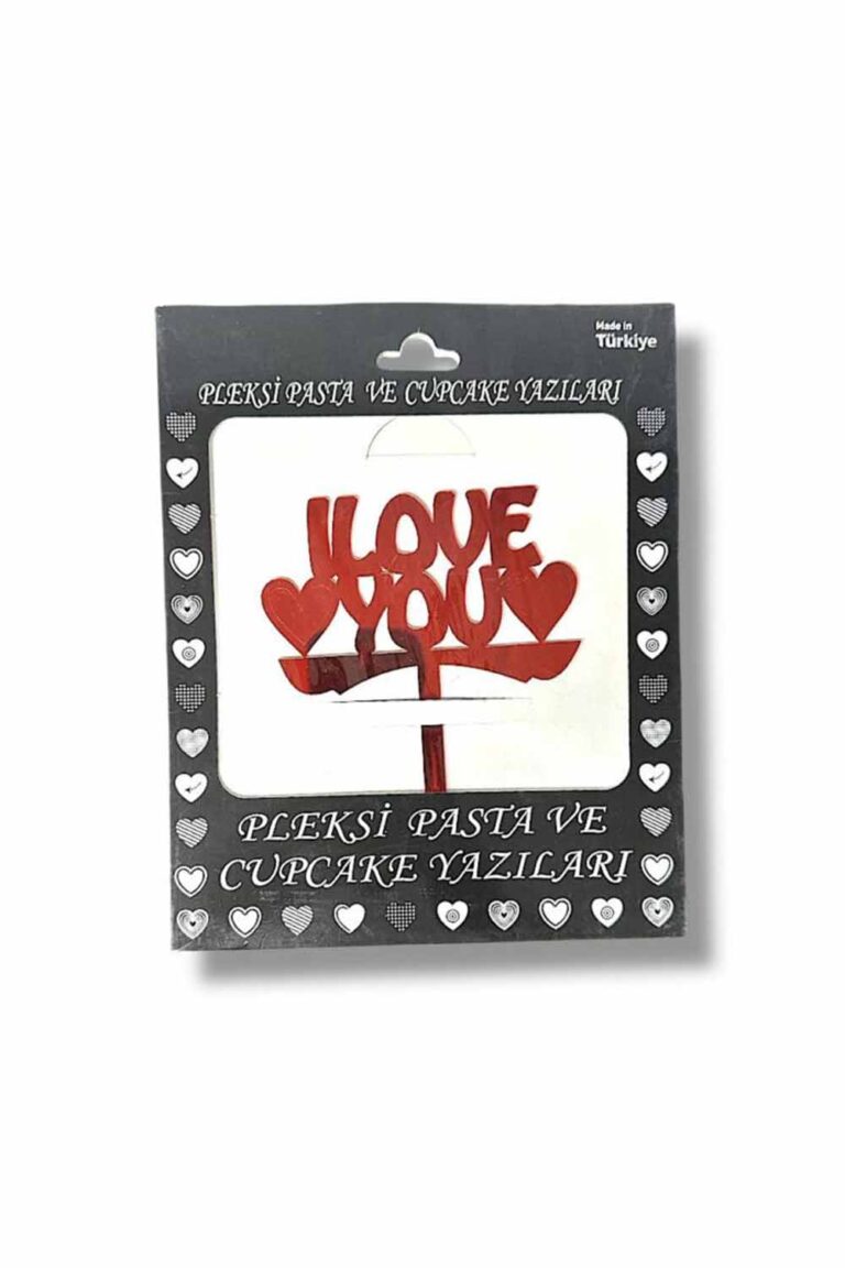KIRMIZI I LOVE YOU FİĞÜRLÜ PLEKSİ PASTA SÜSÜ