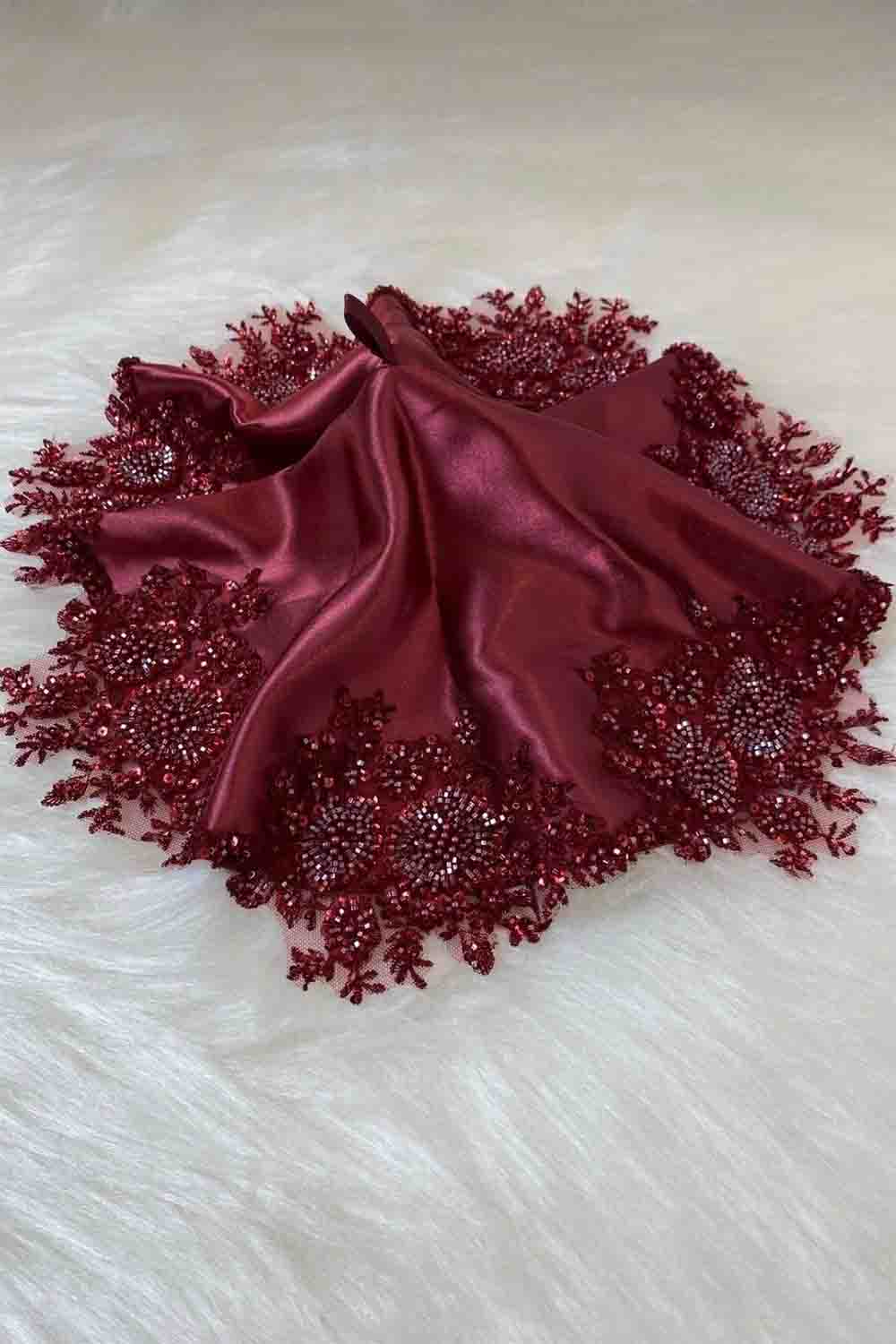 SATEN APLİKLİ BORDO