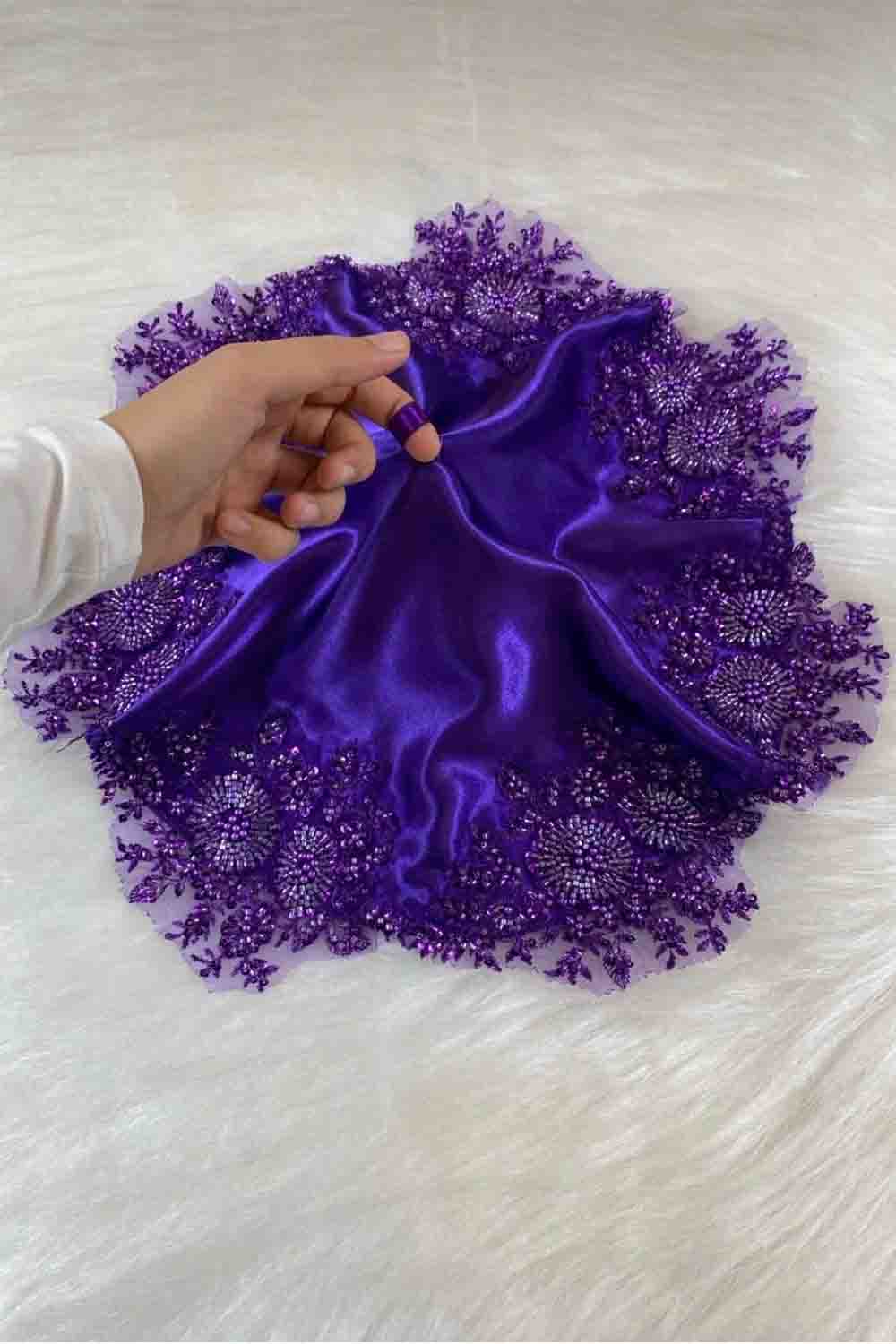 SATEN APLİKLİ MOR