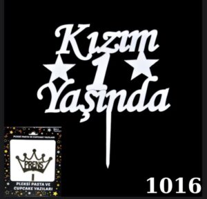 GÜMÜŞ KIZIM 1 YAŞINDA YAZILI PLEKSİ PASTA SÜSÜ