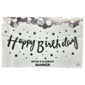 10'LU ALIM SİYAH HAPPY BİRTHDAY KALİĞRAFİ YAZI BANNER
