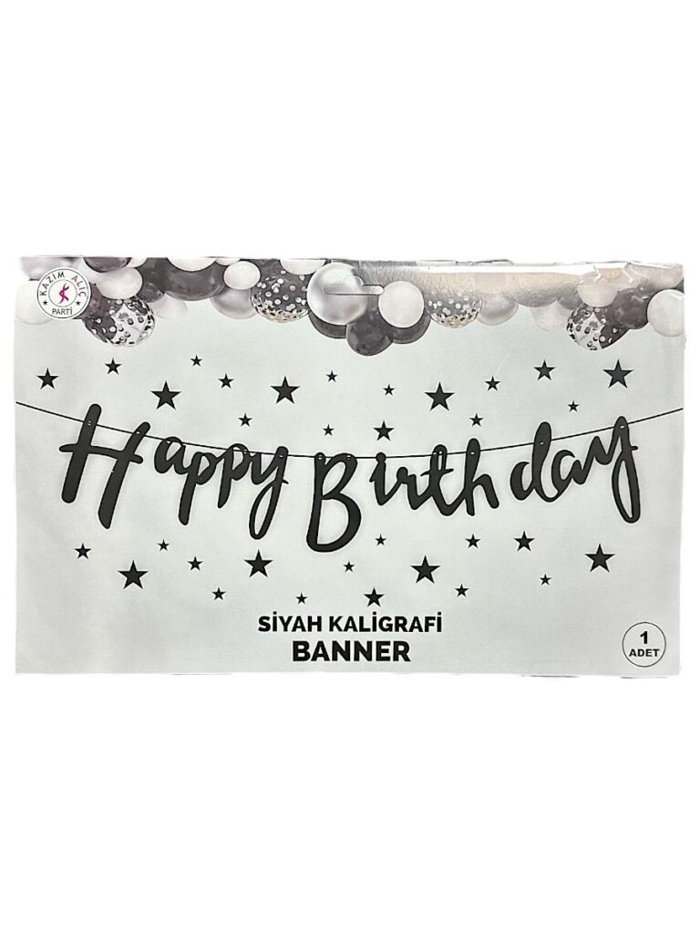 10'LU ALIM SİYAH HAPPY BİRTHDAY KALİĞRAFİ YAZI BANNER