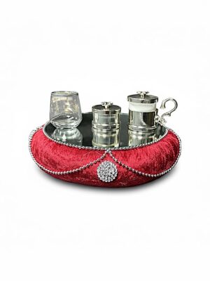BORDO KADİFE GÜMÜŞ BONCUK NİŞAN TEPSİSİ