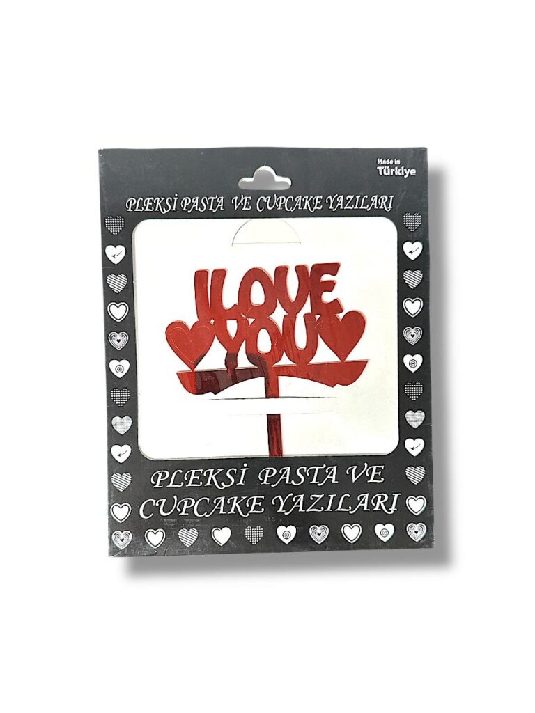 KIRMIZI I LOVE YOU FİĞÜRLÜ PLEKSİ PASTA SÜSÜ