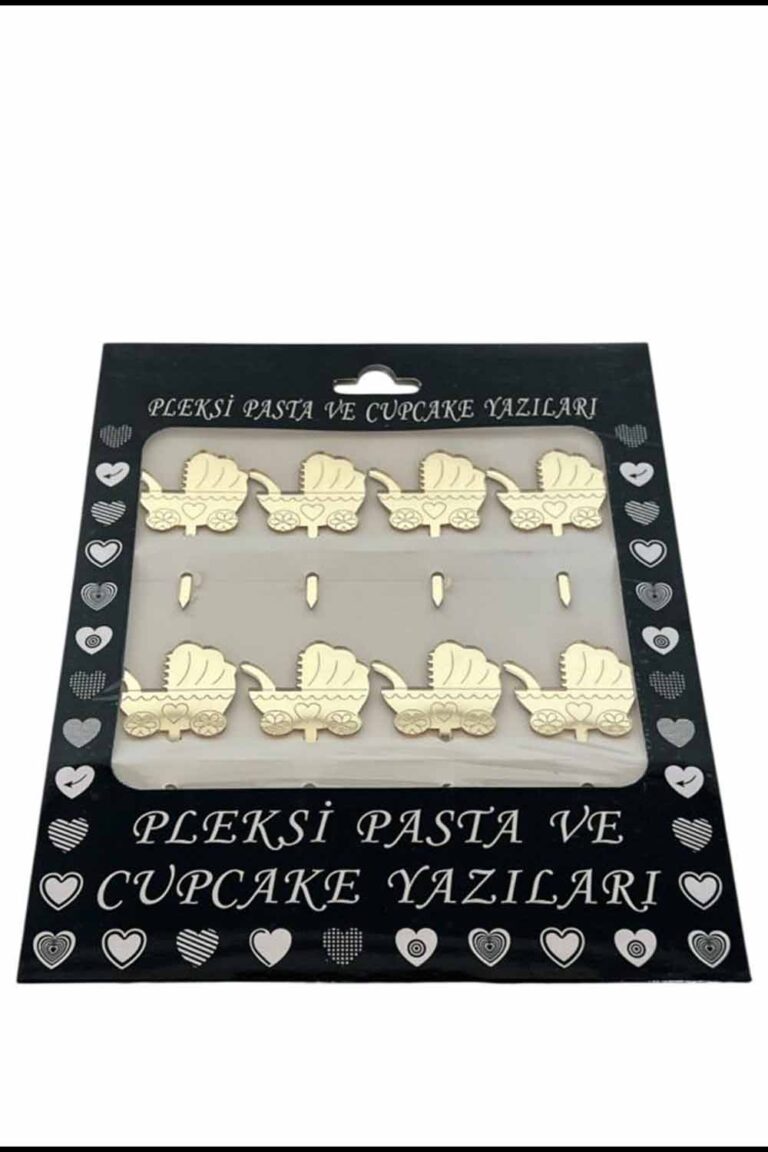 GOLD BEBEK ARABASI PLEKSİ PASTA KÜRAN 8'Lİ