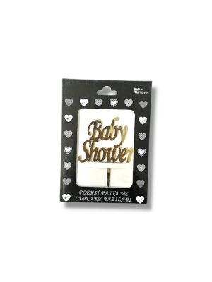 GOLD BABY SHOWER PLEKSİ PASTA SÜSÜ