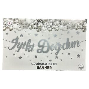 10'LU ALIM GÜMÜŞ İYİKİ DOĞDUN KALİĞRAFİ YAZI BANNER