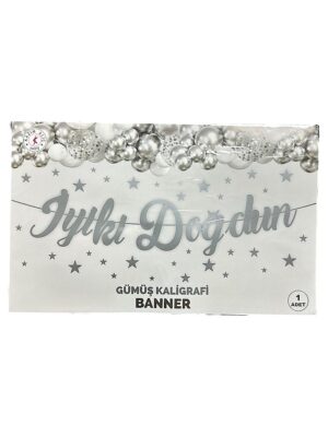 10'LU ALIM GÜMÜŞ İYİKİ DOĞDUN KALİĞRAFİ YAZI BANNER