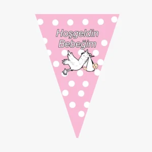 Hoşgeldin Bebeğim Yazılı Leylek Figürlü Pembe Flama 10 Adet