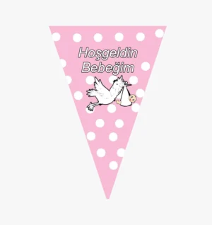 Hoşgeldin Bebeğim Yazılı Leylek Figürlü Pembe Flama 10 Adet