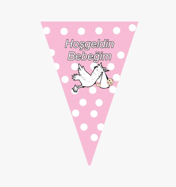 Hoşgeldin Bebeğim Yazılı Leylek Figürlü Pembe Flama 10 Adet