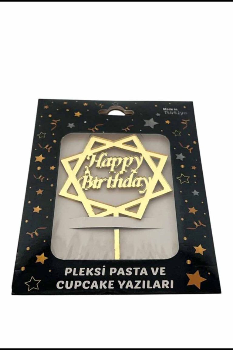 GOLD 8'GEN HAPPY BİRTHDAY YAZILI PLEKSİ PASTA SÜSÜ