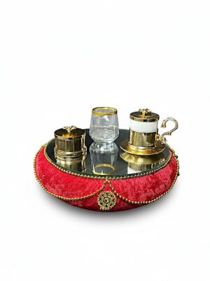 KIRMIZI KADİFE GOLD BONCUK NİŞAN TEPSİSİ